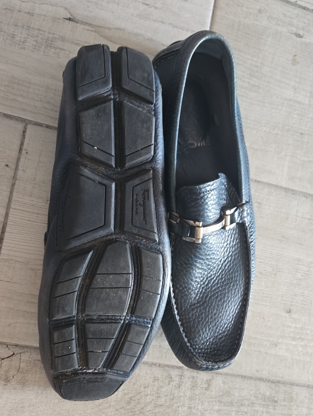 Men's Navy Leather Driving Loafers